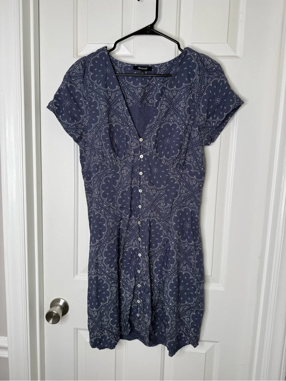 Madewell Navy Paisley Button-Front Mini Dress